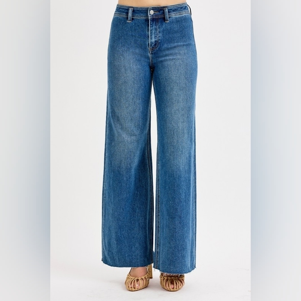 RISEN HR Dark Wash Classic Wide Leg Denim Jeans Stretch Palazzo Various NEW